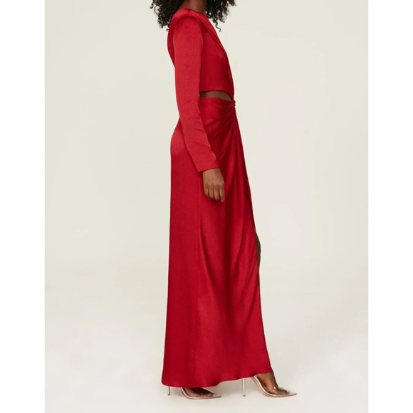 Monique Lhuillier Red One-Shoulder Midi Dress - Picture 4 of 14